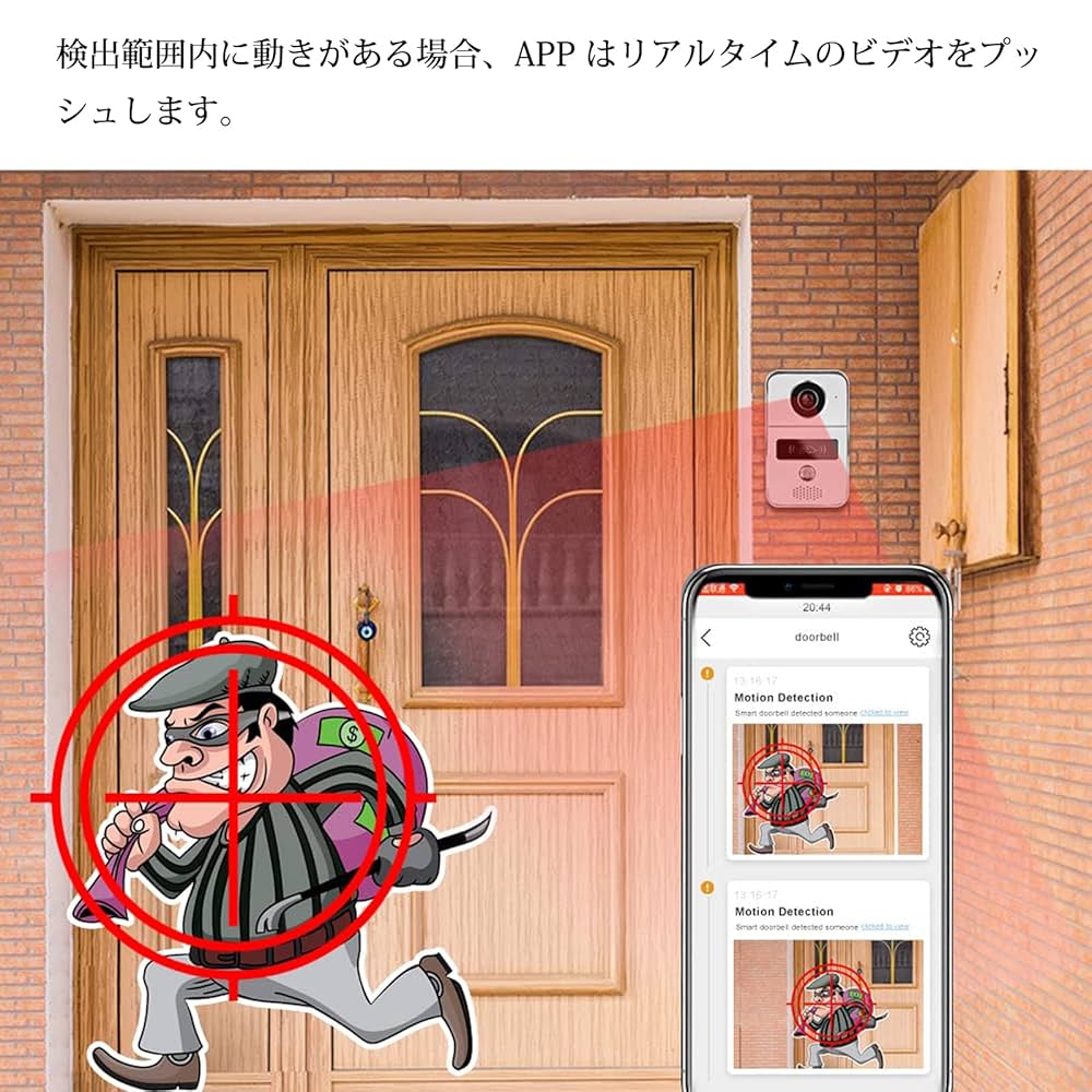 【 ワイヤレス インターホン】スマホ連動 広角 暗視 録画 双方向音声 遠隔監視 インターホン ワイヤレス ドアホン カメラ付き モニター付き